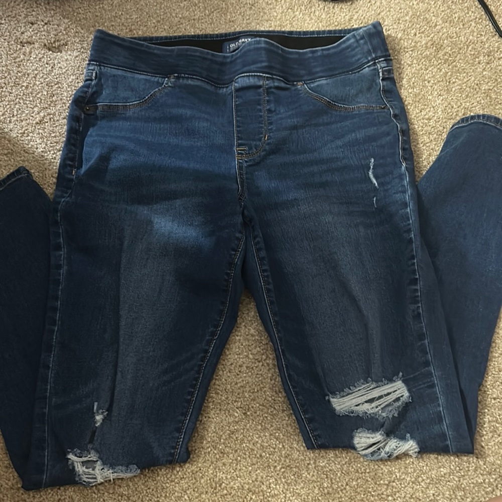Old navy jeans. ripped on the knees.